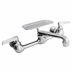 B&K® Wall Mount Brass Kitchen Faucet With Soap Dish & 12 inch Spout, Chrome