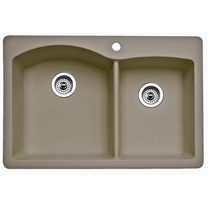 Blanco® Diamond Granite Double Bowl Drop-In/Under Mount 1-Hole Kitchen Sink, 33 inch x 22 inch, Truffle