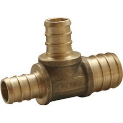 Brass PEX Tee, 1 inch x 1 inch x 3/4 inch, PEX Barb x PEX Barb x PEX Barb