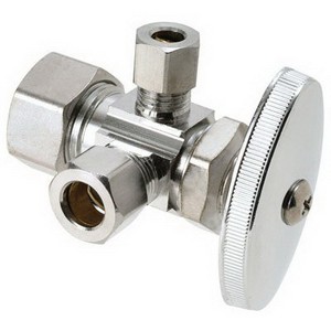 Brass Craft® CR1900 Brass Dual Outlet Angle Stop, 1/2 inch x 3/8 inch OD x 1/4 inch OD, Compression x Compression x Compression, Chrome Plated