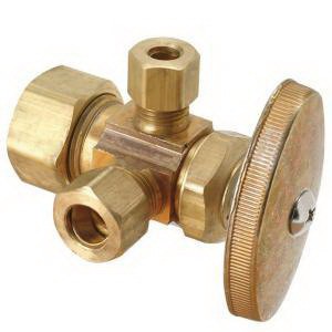 Brass Craft® CR1900 Lead-Free Brass Dual Outlet Angle Stop, 1/2 inch x 3/8 inch OD x 1/4 inch OD, Compression x Compression x Compression, Rough