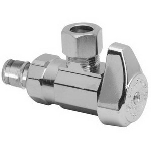 Brass Craft® G2CEP Lead-Free Brass Angle Stop, 1/2 inch x 3/8 inch OD, Cold Expansion PEX Barb x Compression, Chrome Plated
