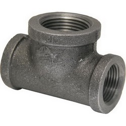 150# Black Malleable Iron Bull Tee, 1/2 inch x 1/2 inch x 3/4 inch, Threaded x Threaded x Threaded