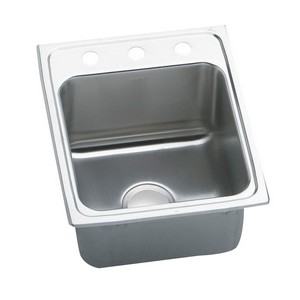 Elkay® Gourmet 18 Guage Stainless Steel 3-Hole Single Bowl Top Mount Kitchen Sink, 17 inch x 22 inch, Lustrous Highlighted Satin