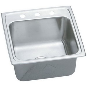 Elkay® Gourmet 18 Guage Stainless Steel 3-Hole Single Bowl Top Mount Kitchen Sink, 19-1/2 inch x 19 inch, Lustrous Highlighted Satin