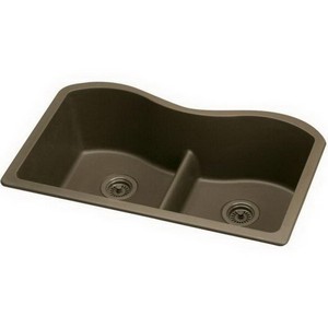 Elkay® Gourmet Double Bowl Granite Undermount Kitchen Sink, 33 inch x 20-1/8 inch, 9-1/2 inch Deep, Mocha