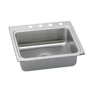 Elkay® Gourmet 18 Guage Stainless Steel 4-Hole Single Bowl Top Mount Kitchen Sink, 25 inch x 22 inch, Lustrous Highlighted Satin