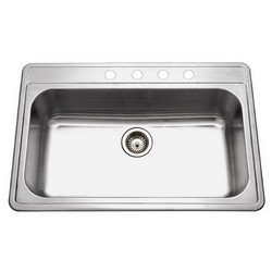 Houzer® Premiere Gourmet Stainless Steel 4-Hole Single Bowl Top Mount Kitchen Sink, 33 inch x 22 inch, Lustrous Satin with Highlighted Rim