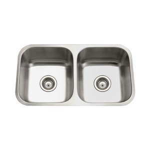 Houzer® Eston Double Bowl 18 Guage Stainless Steel Undermount Kitchen Sink, 31-1/4 inch x 17-3/4 inch, 9 inch Deep