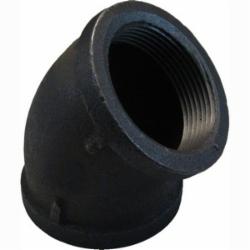 45 Deg Imported Black Malleable Iron Elbow, 1 inch x 1 inch, Threaded x Threaded