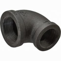 90 Deg Imported Black Malleable Iron Elbow, 1-1/4 inch x 1 inch, Threaded x Threaded