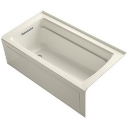 Kohler K-1123-LA Archer™ Left Drain Placement Acrylic Rectangular Soaking Tub, 60 inch x 32 inch x 19 inch, Biscuit