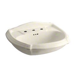 Kohler K-2222-8 Portrait® 8 inch Center Faucet Vitreous China Oval Pedestal Sink Basin, 27 inch L x 19-3/8 inch W, Almond