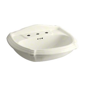 Kohler K-2222-8 Portrait® 8 inch Center Faucet Vitreous China Oval Pedestal Sink Basin, 27 inch L x 19-3/8 inch W, Biscuit