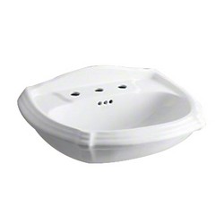 Kohler K-2222-8 Portrait® 8 inch Center Faucet Vitreous China Oval Pedestal Sink Basin, 27 inch L x 19-3/8 inch W, White
