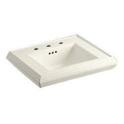 Kohler K-2239-8 Memoirs® Classic 8 inch Center Faucet Fireclay Rectangle Pedestal Sink Basin, 24 inch L x 19-3/4 inch W, Biscuit