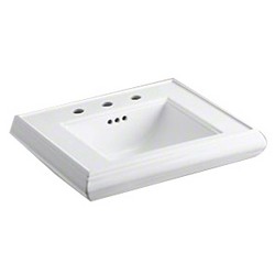 Kohler K-2239-8 Memoirs® Classic 8 inch Center Faucet Fireclay Rectangle Pedestal Sink Basin, 24 inch L x 19-3/4 inch W, White