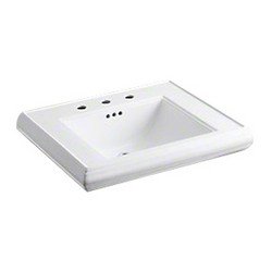 Kohler K-2259-8 Memoirs® Classic 8 inch Center Faucet Fireclay Rectangle Pedestal Sink Basin, 27 inch L x 22 inch W, Biscuit