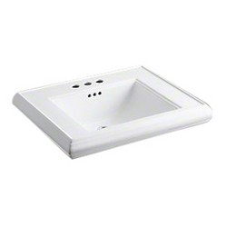 Kohler K-2259-8 Memoirs® Classic 8 inch Center Faucet Fireclay Rectangle Pedestal Sink Basin, 27 inch L x 22 inch W, White