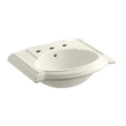 Kohler K-2287-8 Devonshire® Classic 8 inch Center Faucet Vitreous China Oval Pedestal Sink Basin, 24-1/8 inch L x 19-3/4 inch W, Biscuit