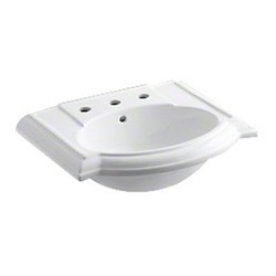 Kohler K-2287-8 Devonshire® Classic 8 inch Center Faucet Vitreous China Oval Pedestal Sink Basin, 24-1/8 inch L x 19-3/4 inch W, White