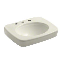 Kohler K-2340-8 Bancroft® 8 inch Center Faucet Vitreous China Oval Pedestal Sink Basin, 24 inch L x 21 inch W, Biscuit