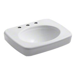 Kohler K-2340-8 Bancroft® 8 inch Center Faucet Vitreous China Oval Pedestal Sink Basin, 24 inch L x 21 inch W, White