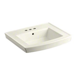Kohler K-2358-4 Archer® Classic 4 inch Center Faucet Vitreous China Rectangle Pedestal Sink Basin, 23-15/16 inch L x 20-7/16 inch W, Biscuit
