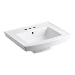 Kohler K-2358-4 Archer® Classic 4 inch Center Faucet Vitreous China Rectangle Pedestal Sink Basin, 23-15/16 inch L x 20-7/16 inch W, White