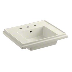 Kohler K-2757-8 Tresham® 8 inch Center Faucet Fireclay Rectangle Pedestal Sink Basin, 24 inch L x 19-1/2 inch W, Biscuit