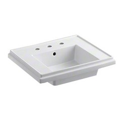 Kohler K-2757-8 Tresham® 8 inch Center Faucet Fireclay Rectangle Pedestal Sink Basin, 24 inch L x 19-1/2 inch W, White