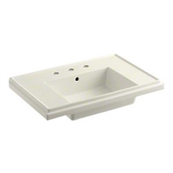 Kohler K-2758-8 Tresham® 8 inch Center Faucet Fireclay Rectangle Pedestal Sink Basin, 30 inch L x 19-1/2 inch W, Biscuit