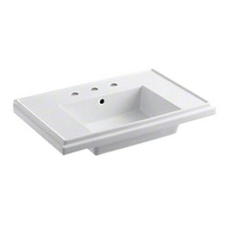Kohler K-2758-8 Tresham® 8 inch Center Faucet Fireclay Rectangle Pedestal Sink Basin, 30 inch L x 19-1/2 inch W, White
