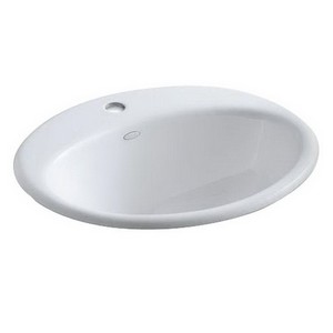 Kohler Farmington® K-25-1-0 1-Basin Cast Iron Self-Rimming Countertop Lavatory, 19-1/4 inch x 16-1/4 inch, White