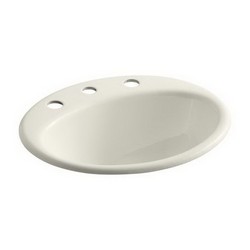 Kohler Farmington® K-2905-8 1-Basin Cast Iron Self-Rimming Countertop Lavatory, 19-1/4 inch x 16-1/4 inch, Biscuit