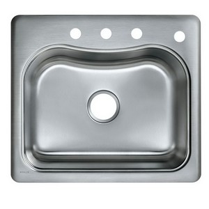 Kohler Staccato™ K-3362-4-NA 1-Basin Stainless Steel Drop-in Kitchen Sink, 25 inch x 22 inch, 18 ga