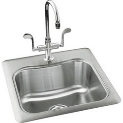 Kohler Staccato™ K-3363-2-NA 18 Guage Stainless Steel 2-Hole Single-Bowl Top Mount Bar Sink, 20 inch x 20 inch