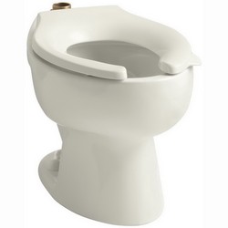 Kohler K-4350 Wellcomme™ 10 inch or 12 inch Rough-In Vitreous China Elongated Front Toilet Bowl with Top Spud, 1.6 gpf, Biscuit