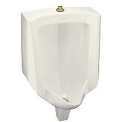 Kohler Bardon™ K-4904-ET Top Spud Vitreous China High Efficiency Wall Mount Washout Urinal, 18 inch x 14-1/8 inch, 0.125 to 1 gpf, Biscuit