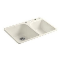 Kohler Executive Chef™ K-5932-4-96 2-Basin Cast iron Drop-in Kitchen Sink, 33 inch x 22 inch, Biscuit