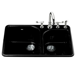 Kohler Executive Chef™ K-5932-4-7 2-Basin Cast iron Drop-in Kitchen Sink, 33 inch x 22 inch, Black