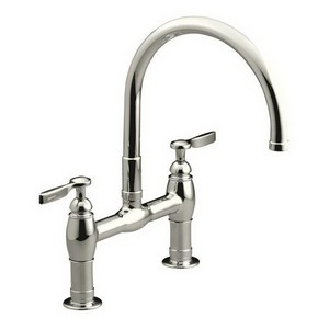 Kohler Parq® K-6130-4-SN Bridge Two Handle Kitchen Faucet, 2.2 gpm, Vibrant Polished Nickel