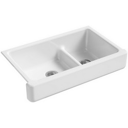 Kohler Whitehaven® K-6426-WH Cast Iron Undermount Kitchen Sink With Short Apron, 35-1/2 inch x 21-9/16 inch, White