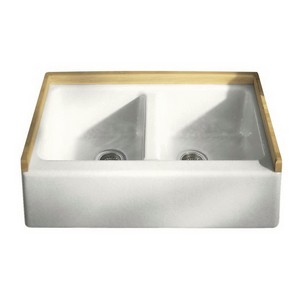 Kohler Hawthorne™ K-6534-4U-0 2-Basin Cast Iron Undermount Kitchen Sink, 33 inch x 22-1/8 inch, White