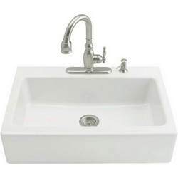 Kohler Dickinson® K-6546-4 Single-Bowl Apron-Front Cast Iron Tile-In Kitchen Sink, 33 inch x 22-1/8 inch, White