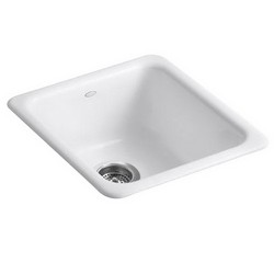 Kohler Iron/Tones® K-6584-0 1-Basin Cast Iron Undermount Kitchen Sink, 17 inch x 18-3/4 inch, White