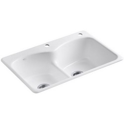 Kohler Langlade® K-6626-2-0 2-Basin Cast Iron Drop-in Kitchen Sink, 33 inch x 22 inch, White