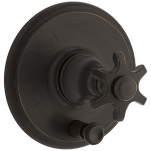 Kohler Artifacts™ K-T72768-3M Cross Handle Rite-Temp® Pressure-Balancing Valve Trim with Push-Button Diverter, Oil-Rubbed Bronze