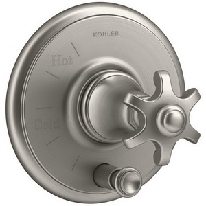 Kohler Artifacts™ K-T72768-3M Cross Handle Rite-Temp® Pressure-Balancing Valve Trim with Push-Button Diverter, Brushed Nickel