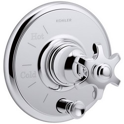 Kohler Artifacts™ K-T72768-3M Cross Handle Rite-Temp® Pressure-Balancing Valve Trim with Push-Button Diverter, Polished Chrome